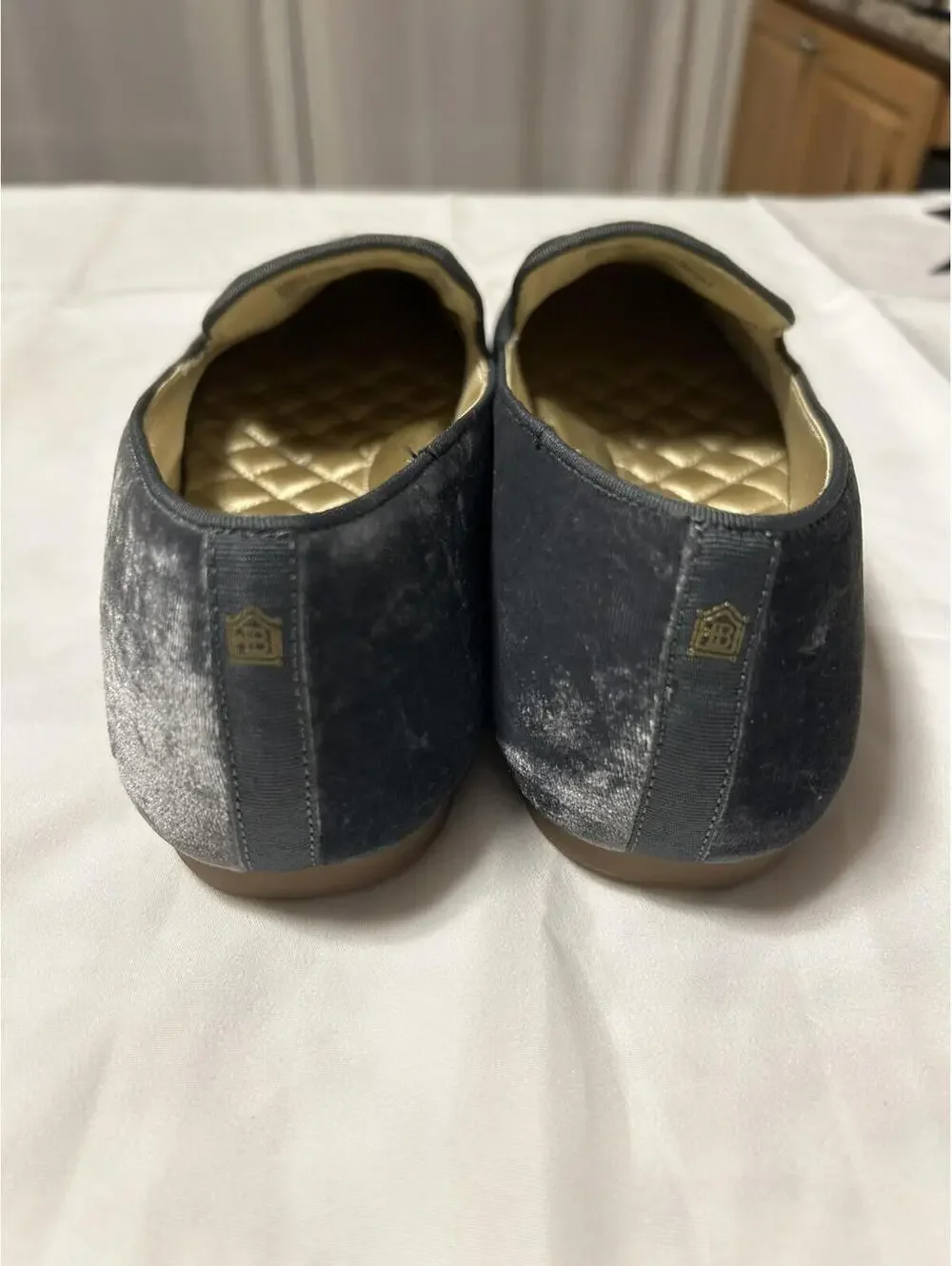 Birdies Sz 10 The Starling Charcoal Velvet Slip On Loafers Slippers Quilted